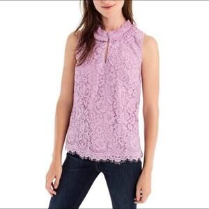 J Crew Lavender Lace Ruffle Neck Sleeveless Blouse in S